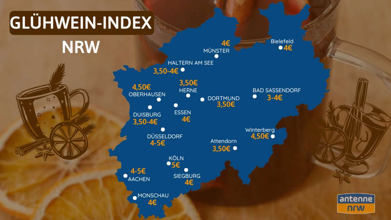 NRW-Landkarte mit Glühweinpreisen