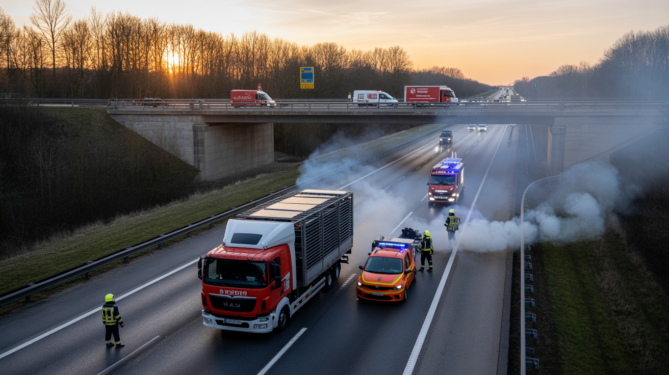 Beitragsbild zum Thema Lkw-Brand auf der A3 bei Königswinter: Teilsperrung bis Abend