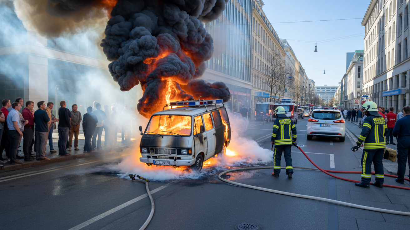 Beitragsbild zum Thema Kleintransporter in Essen steht in Flammen – Fahrer vermisst