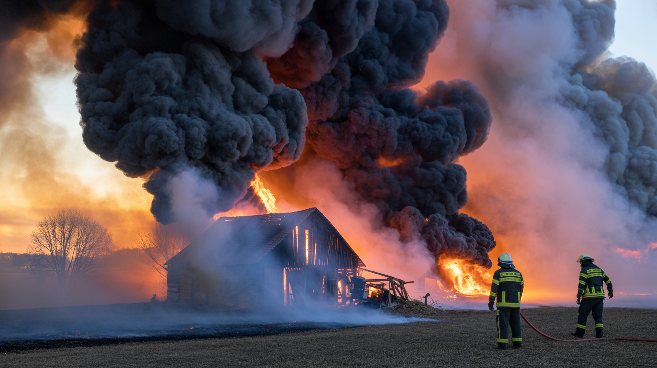 Beitragsbild zum Thema Scheunenbrand in Ahlen endet tödlich: Feuerwehr findet Leichnam