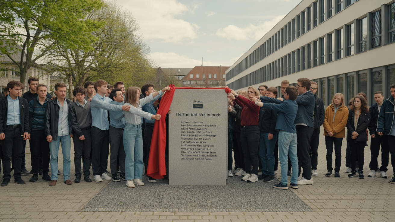 Beitragsbild zum Thema Berufskolleg Neuss setzt Zeichen gegen Rassismus mit Gedenktafel