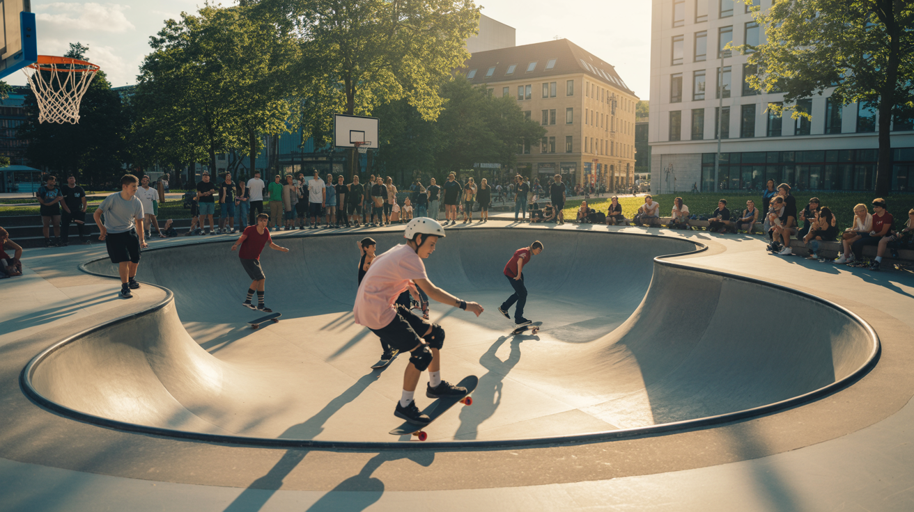 Beitragsbild zum Thema Campuspark Rheydt: Neben Fitnesshügel nun Skatebowl und Basketballfeld