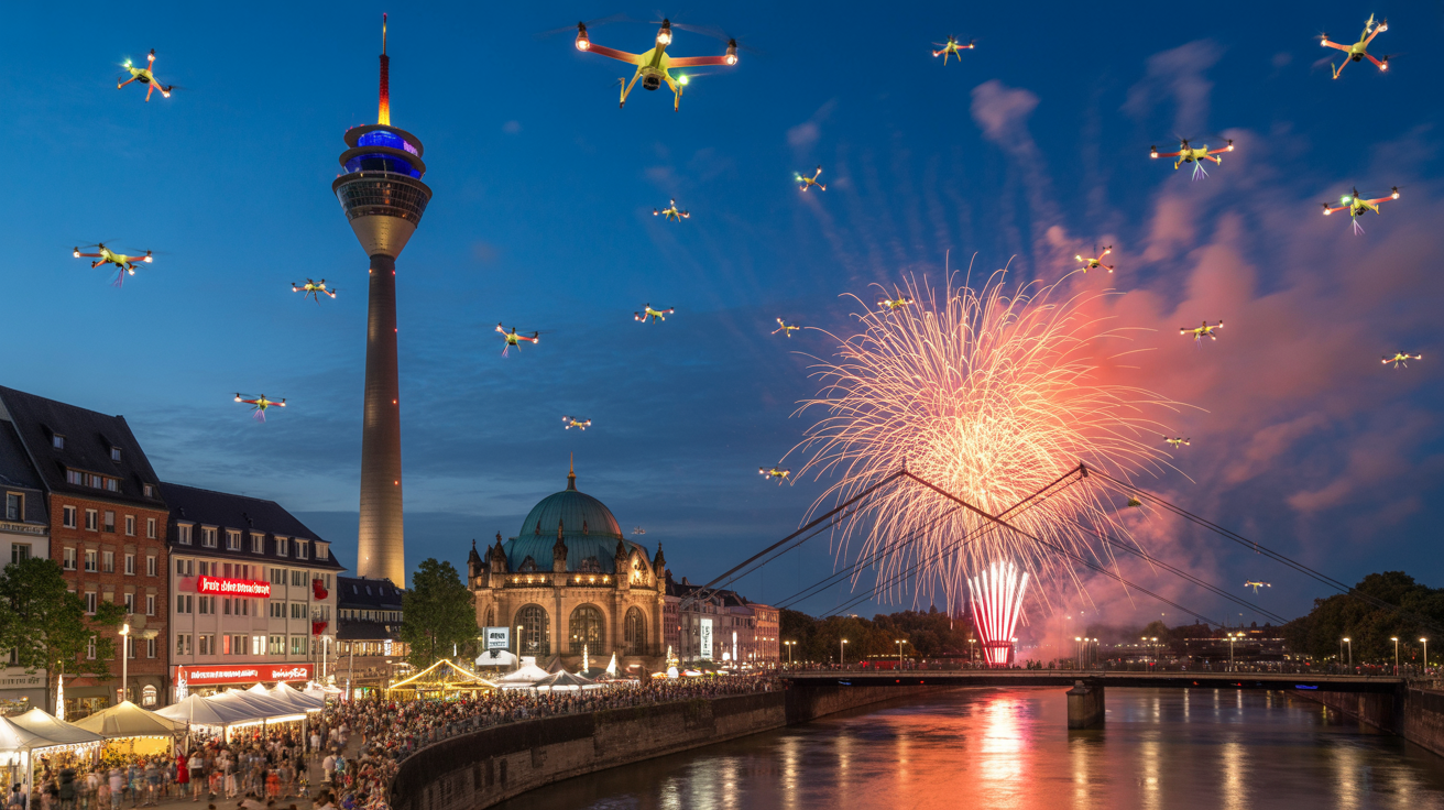 Beitragsbild zum Thema Düsseldorfer Rheinkirmes: Premiere für größte Drohnenshow Deutschlands