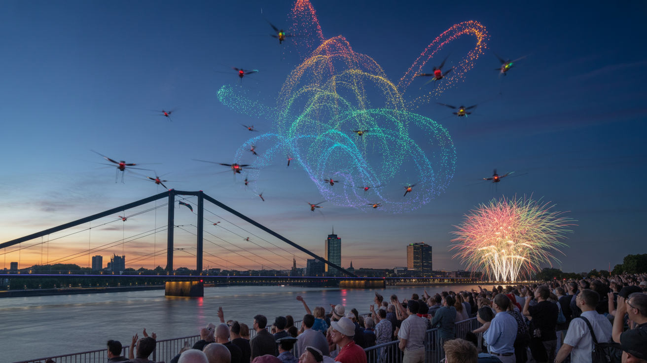 Beitragsbild zum Thema Premiere der größten Drohnenshow Deutschlands in Düsseldorf