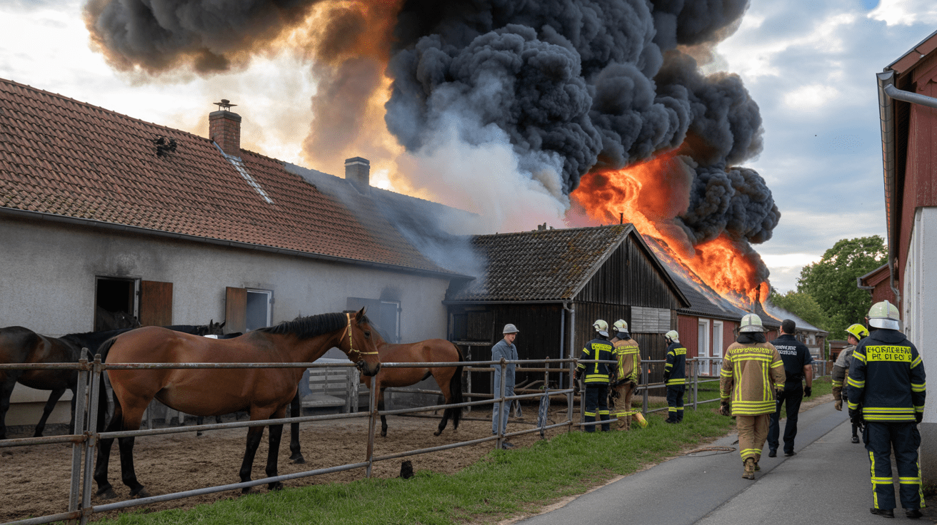 Beitragsbild zum Thema Großeinsatz in Herford: Brand auf Pferdehof sorgt für Polizei-Ermittlungen